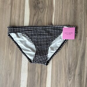 KATE SPADE Gingham Bikini Bottom‎ Mid Rise Women's Small Black White Medium New